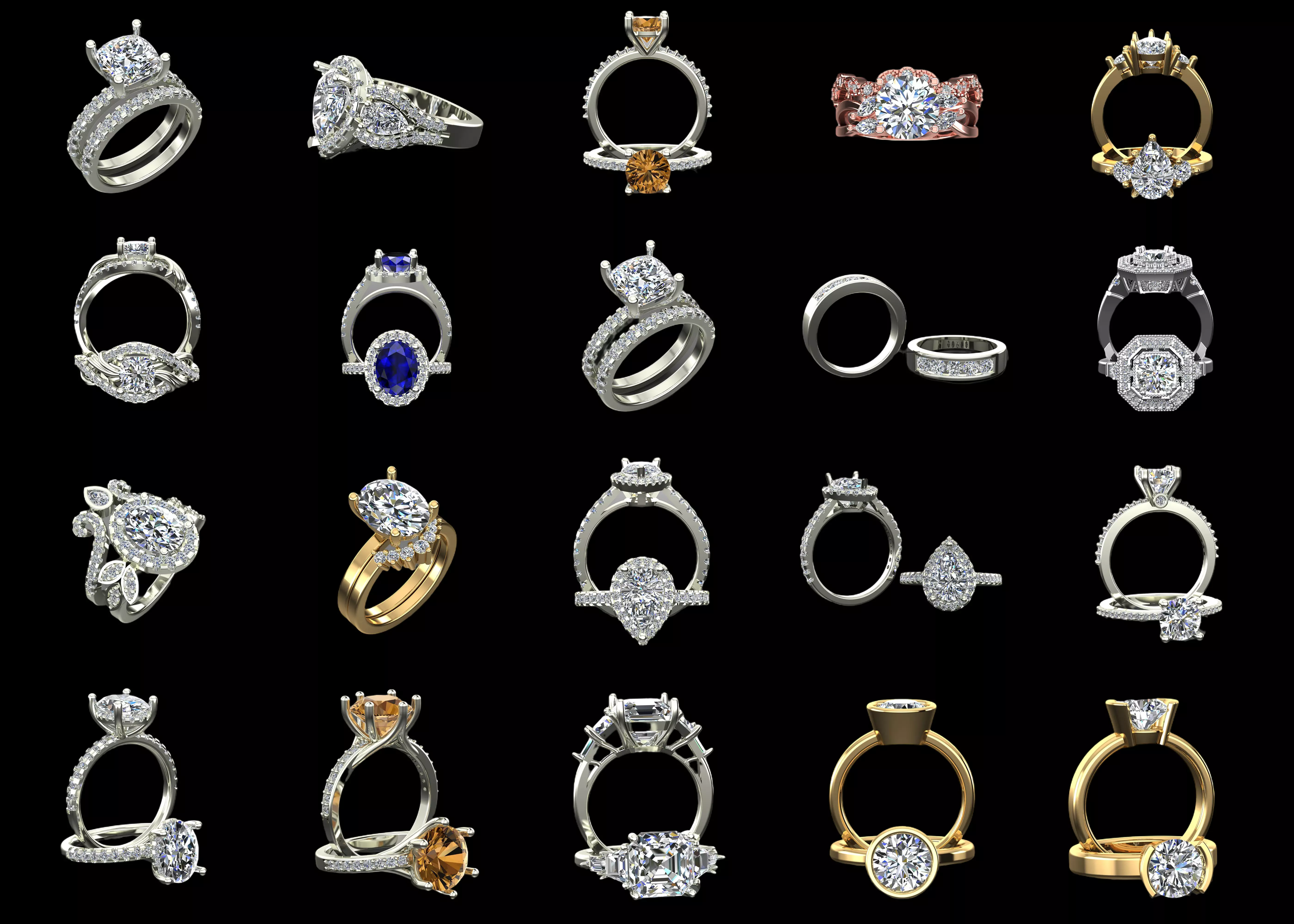 20 Luxury Engagement Ring CAD Designs Combo Pack STL and 3DM 3D print model