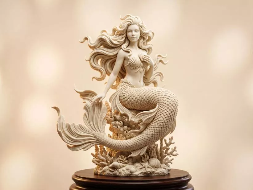 Beautiful Mermaid on Coral Reef Base 3D Printable STL 3D print model