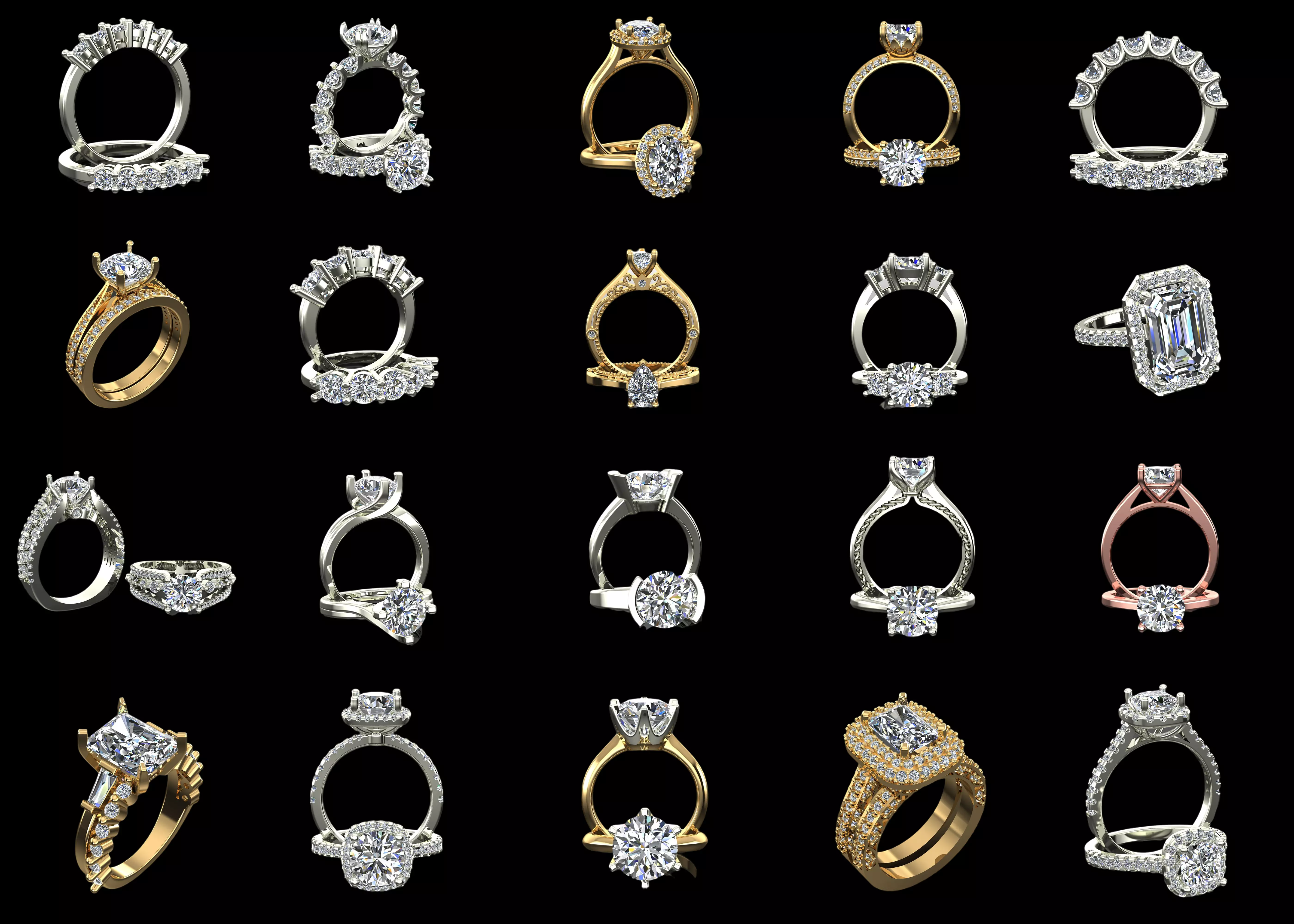 20 Premium Diamond Ring CAD Designs Bundle STL and 3DM Pack 3D print model