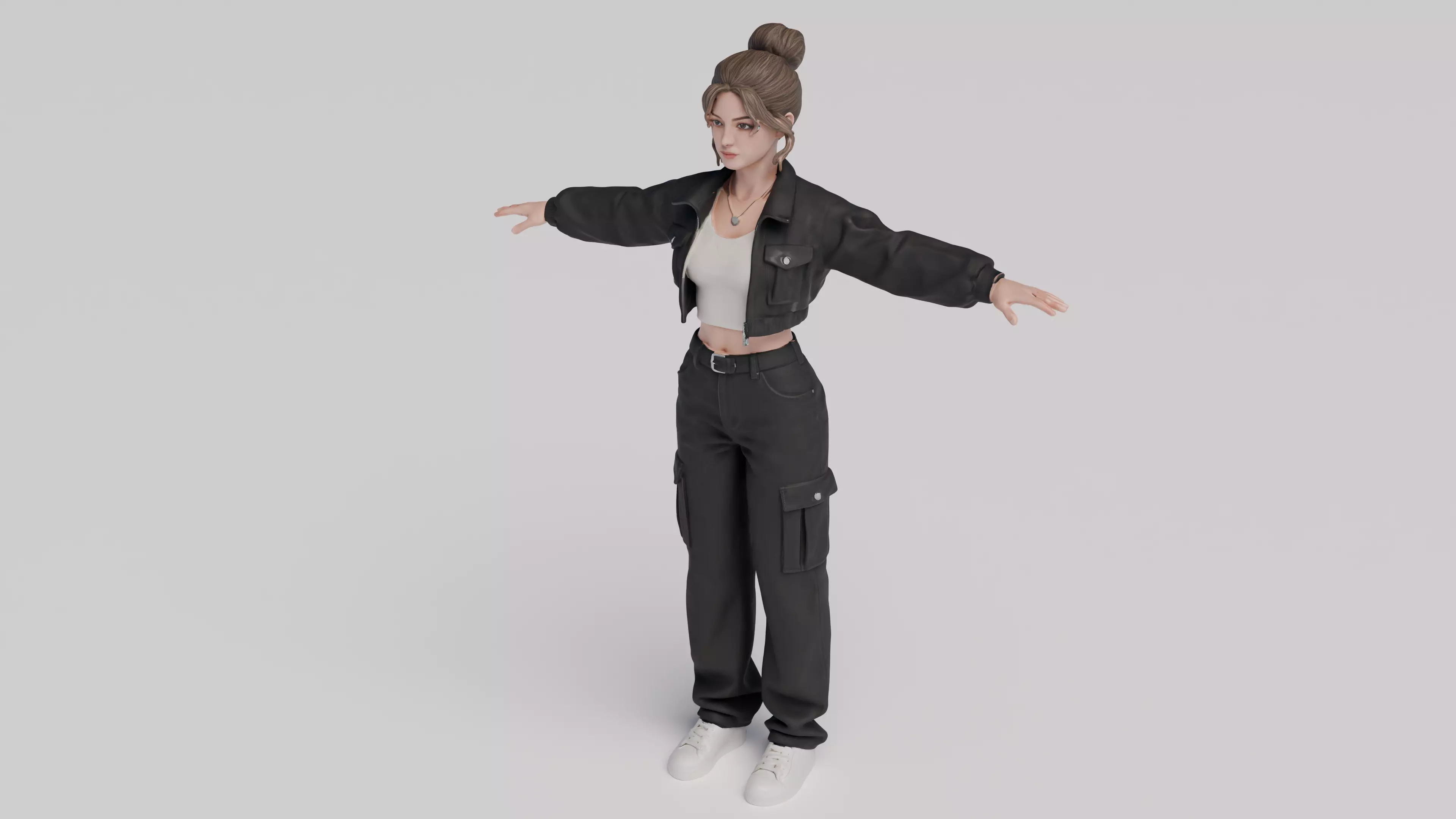 Casual Female Character in Streetwear Outfit Free 3D model