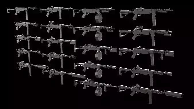 Stylized Low Poly MP40-20 Variations Game Ready