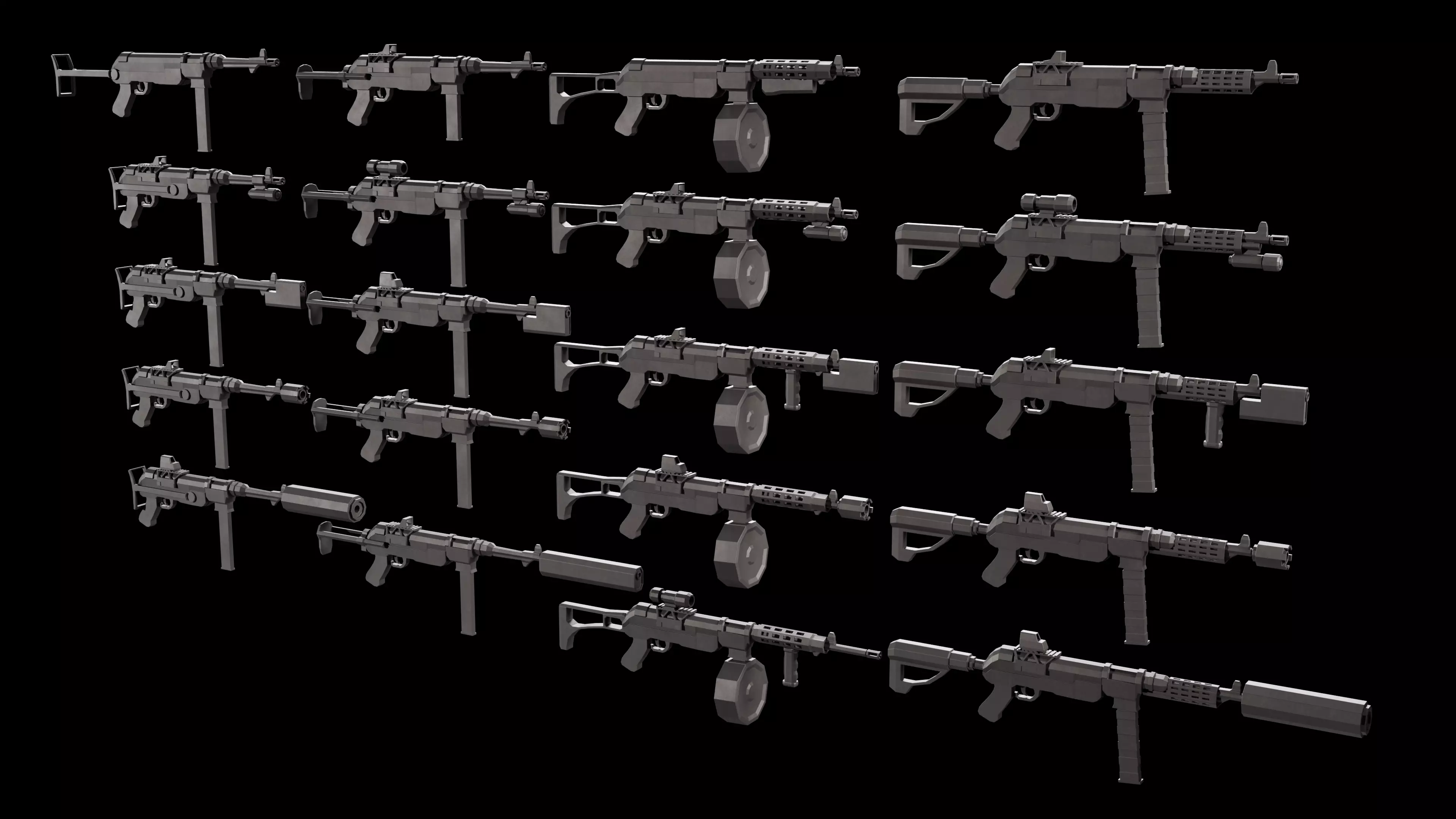 Stylized Low Poly MP40-20 Variations Game Ready Low-poly 3D model