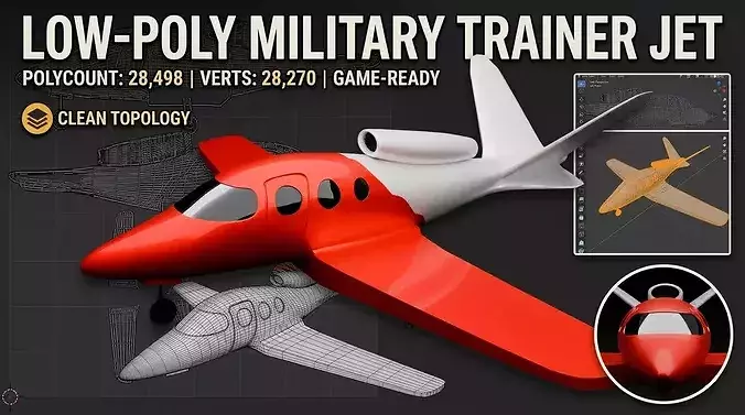 Low Poly military trainer jet Game Ready Aerial Vehicle FBX OBJ