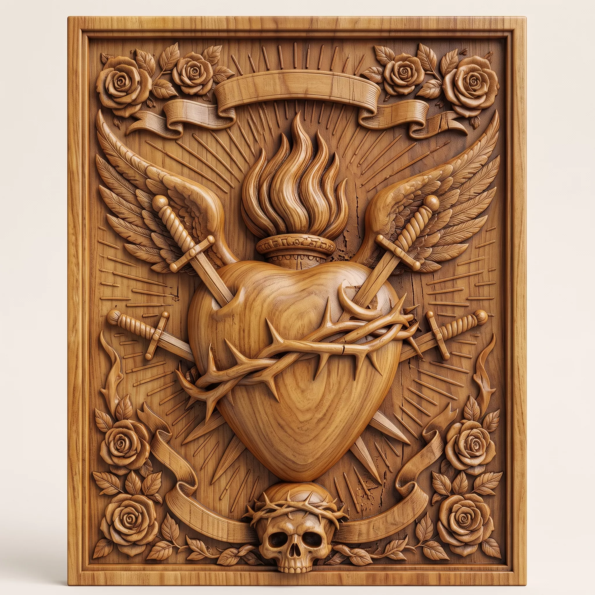 FLAMING SACRED HEART WALL RELIEF - 3D PRINTABLE CNC ART 3D print model
