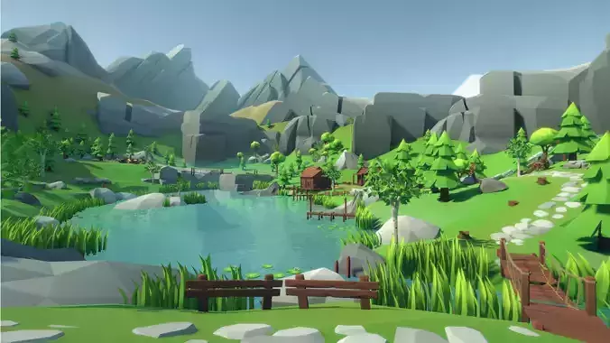 Lowpoly Alpine Woodlands  Low-poly 3D model