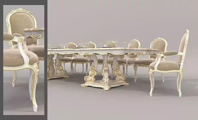 Victoria Classic Dining Set 2 3D model 3