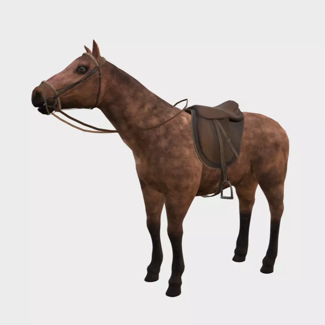 Horse with Saddle Low-poly 3D model_0