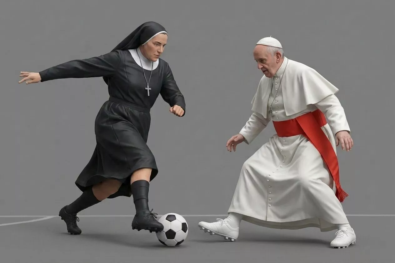 Nun Playing Football Against the Pope Humorous Fan Scene Figure 3D print model