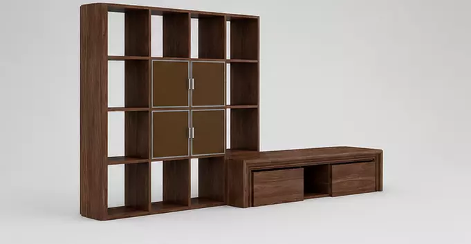 Modern TV Console with Modular Bookcase 3D model