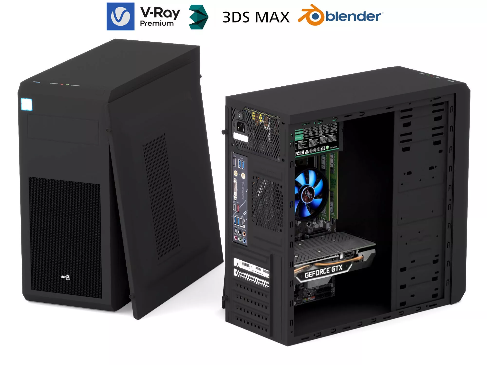 Black Gaming PC Case Open Closed Low-poly 3D model