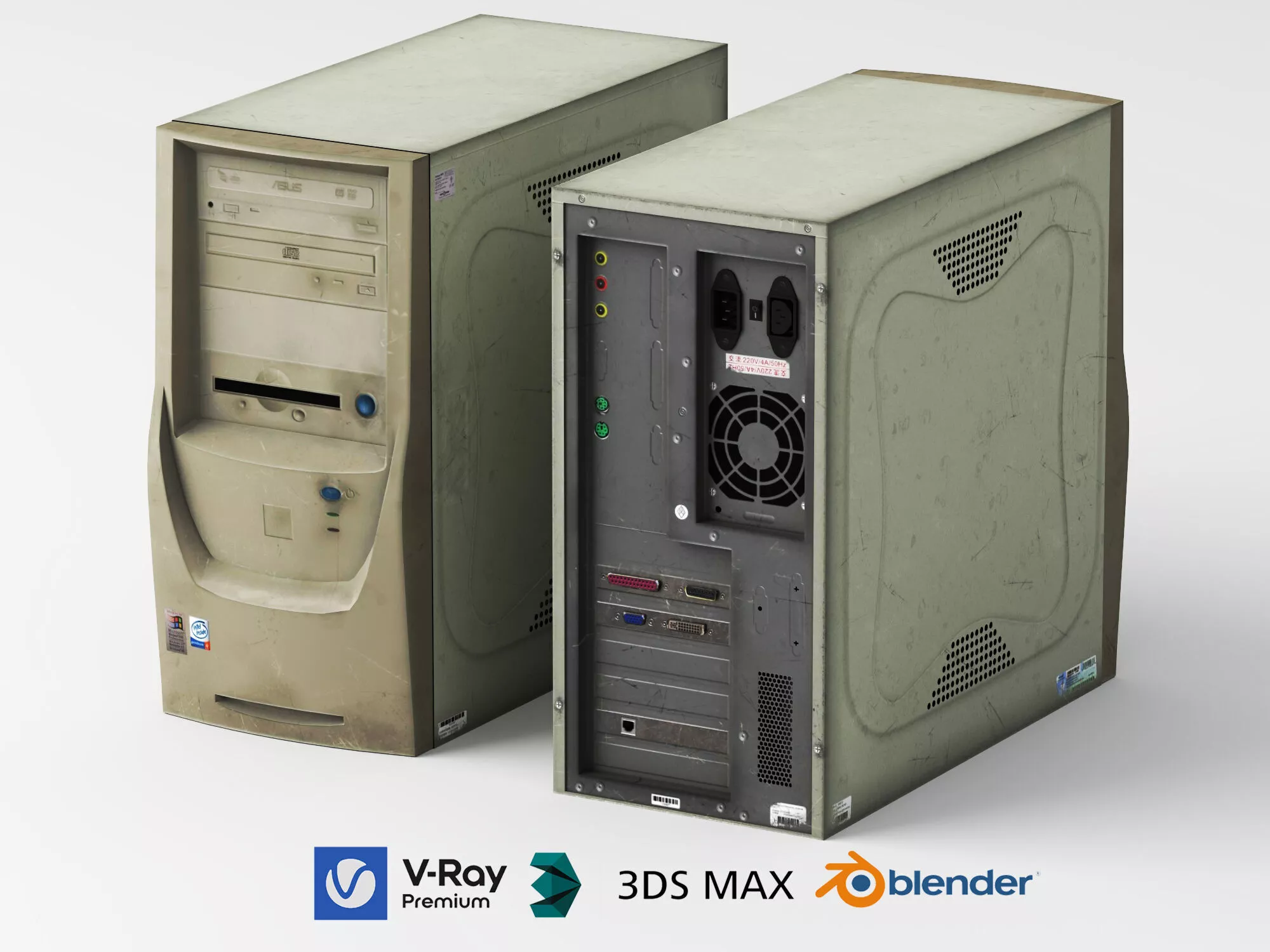 Vintage Beige PC Tower Low-poly 3D model