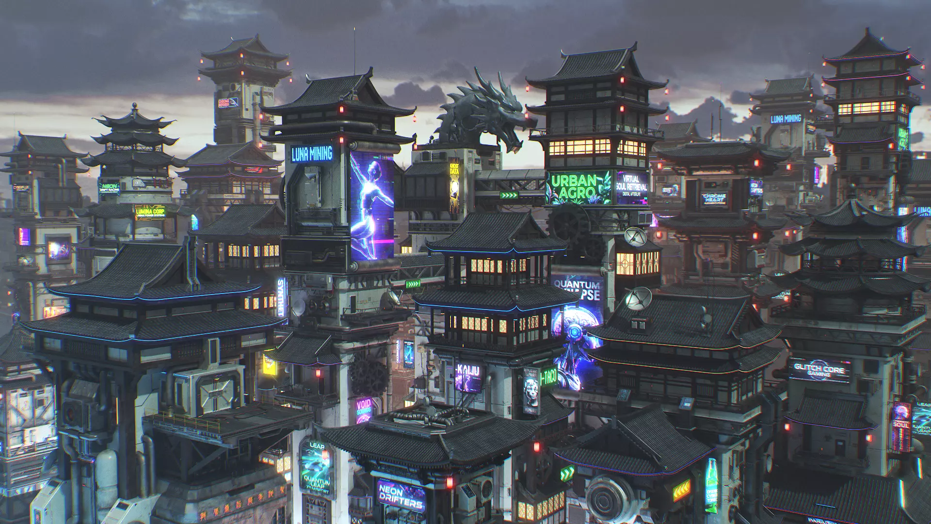 Scifi Future Chinese Cyberpunk Building Vol 1 Low-poly 3D model