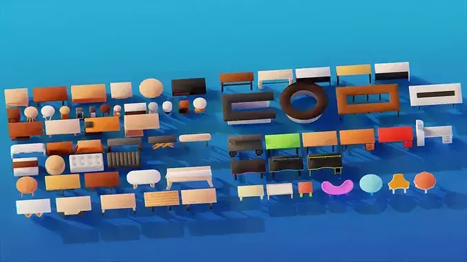 Interior Assets Pack Modular Furniture Low-poly 3D model 6