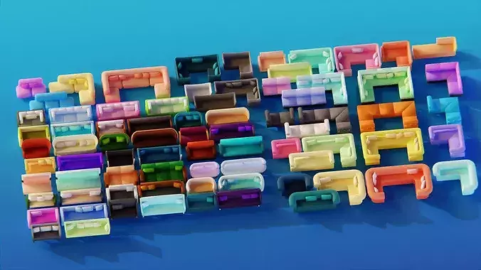 Interior Assets Pack Modular Furniture Low-poly 3D model 3
