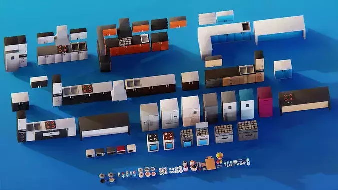 Interior Assets Pack Modular Furniture Low-poly 3D model 7