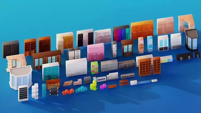 Interior Assets Pack Modular Furniture Low-poly 3D model 5