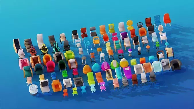 Interior Assets Pack Modular Furniture Low-poly 3D model 2