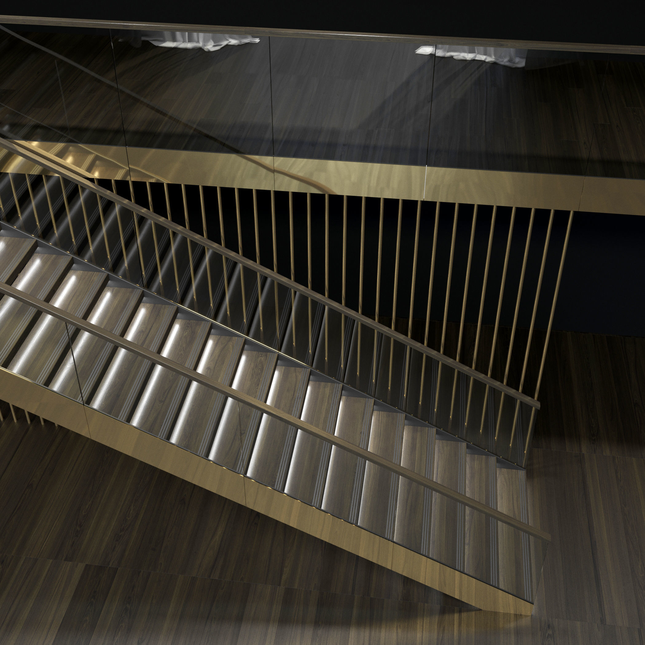 Brass and glass staircase 3D model_2
