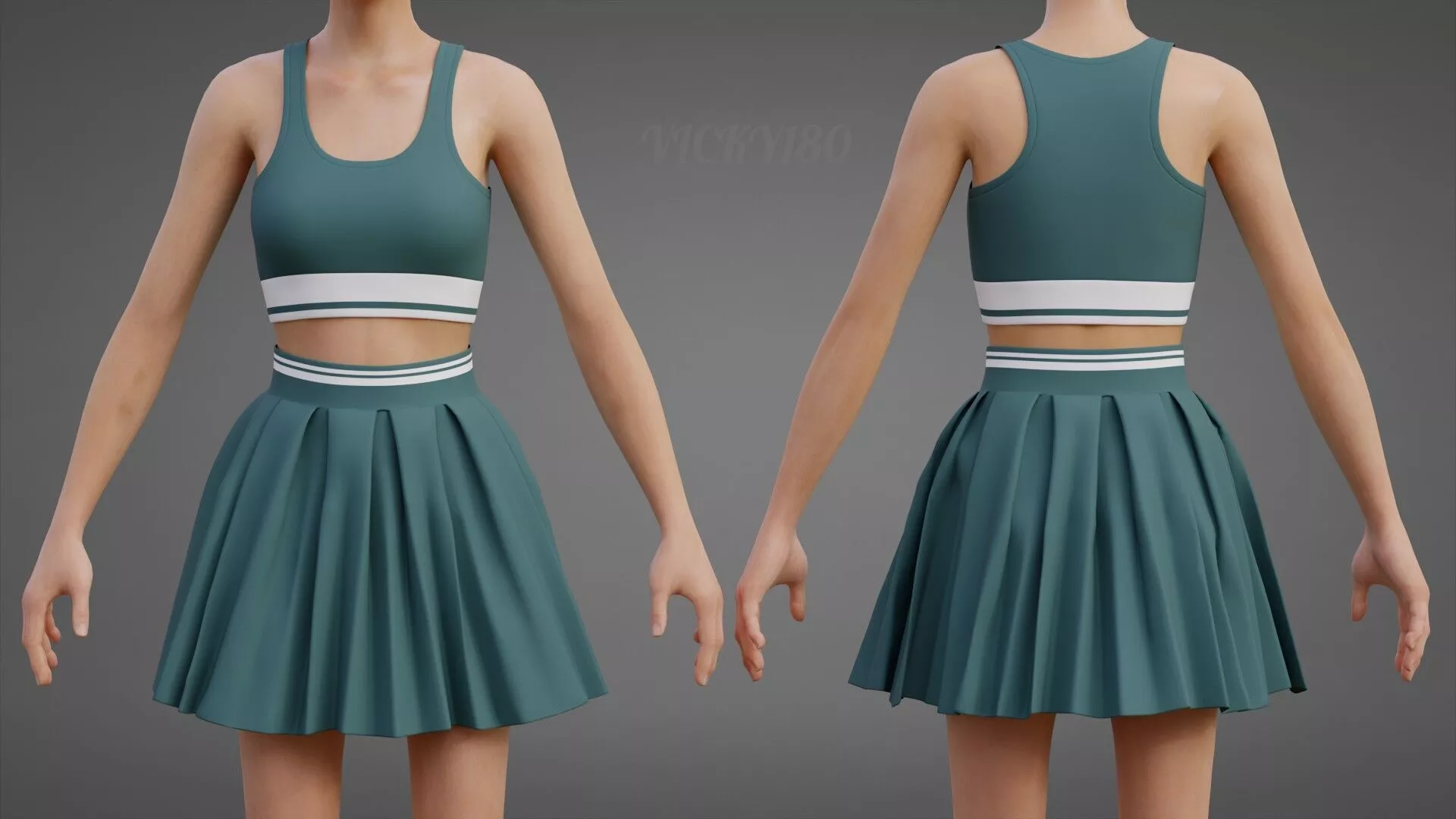 Tennis Sports Wear - Sports Bra Tank Top Pleated Skirt Clothing 3D model