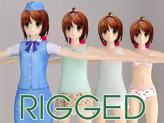 T pose rigged model of Karin anime girl 3D model