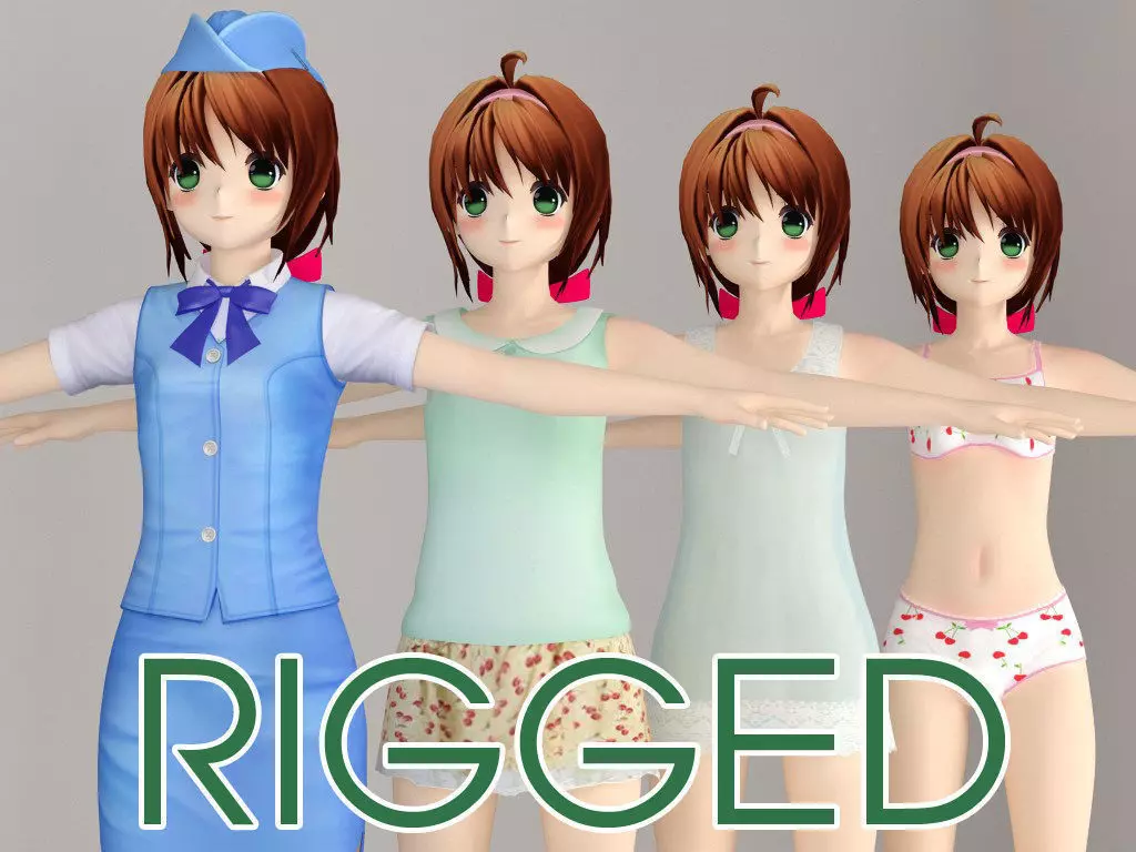 T pose rigged model of Karin anime girl 3D model_0