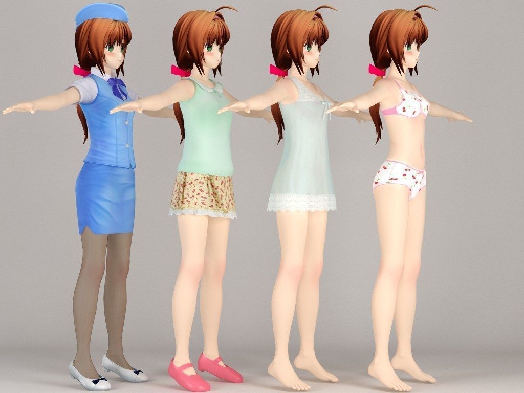 T pose rigged model of Karin anime girl 3D model_8