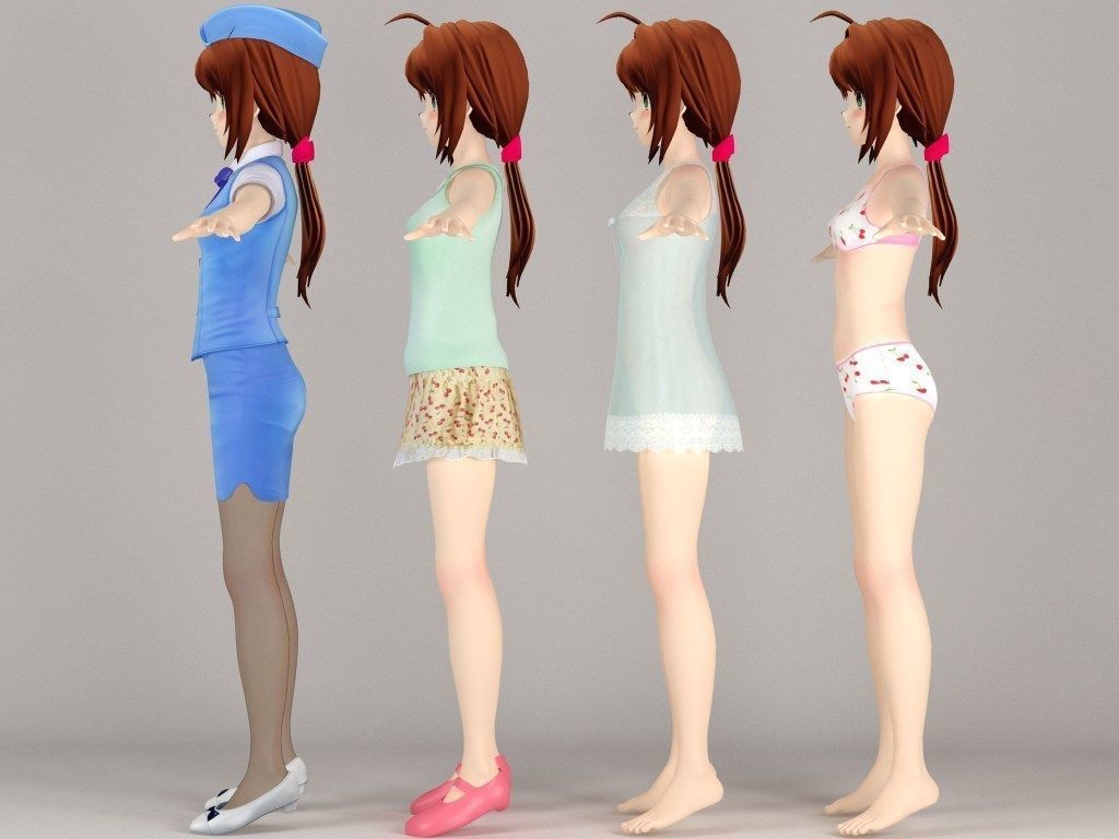 T pose rigged model of Karin anime girl 3D model_6