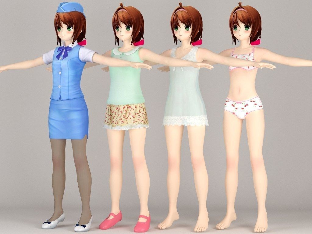 T pose rigged model of Karin anime girl 3D model_5
