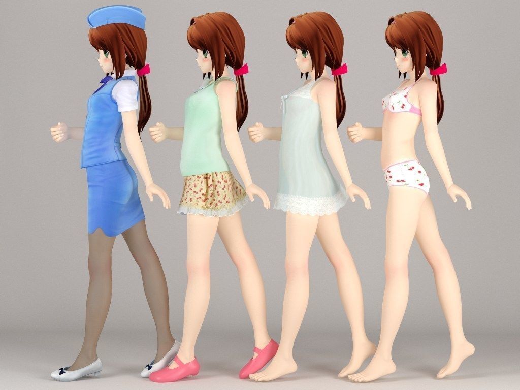 T pose rigged model of Karin anime girl 3D model_1