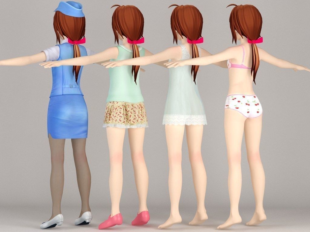 T pose rigged model of Karin anime girl 3D model_7