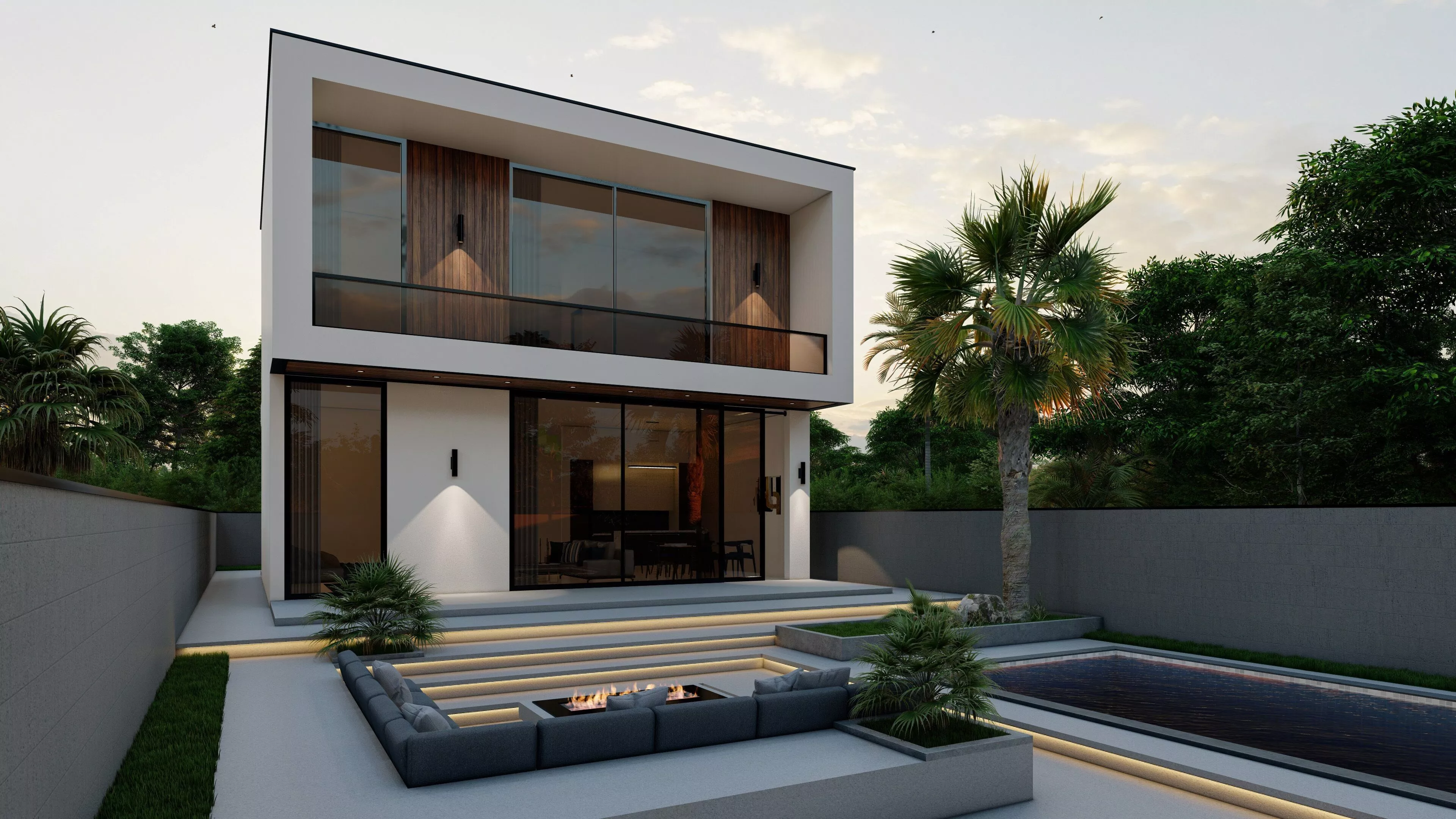 Fully Furnished Modern Villa with Pool and Fire Pit 3D model