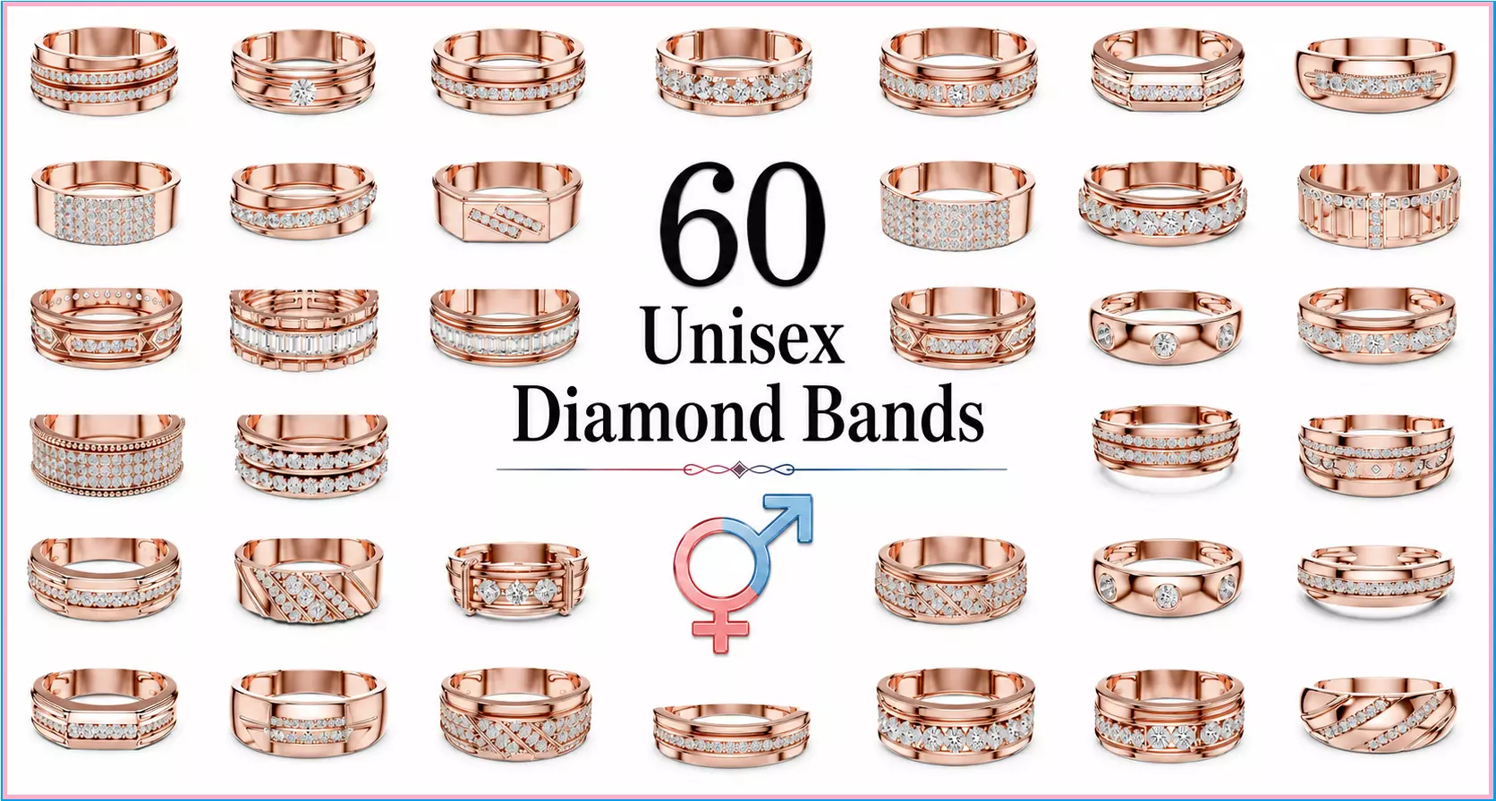 60 Unisex Diamond Bands 3dm stl renders details animation 3D Model Pack