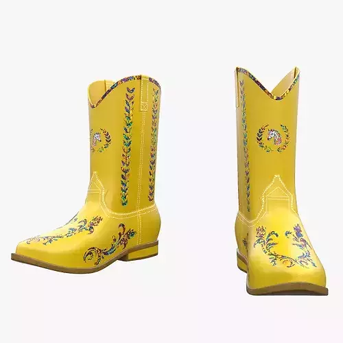 Yellow Western Cowboy Boots Embroidered PBR Low Poly 3D Model