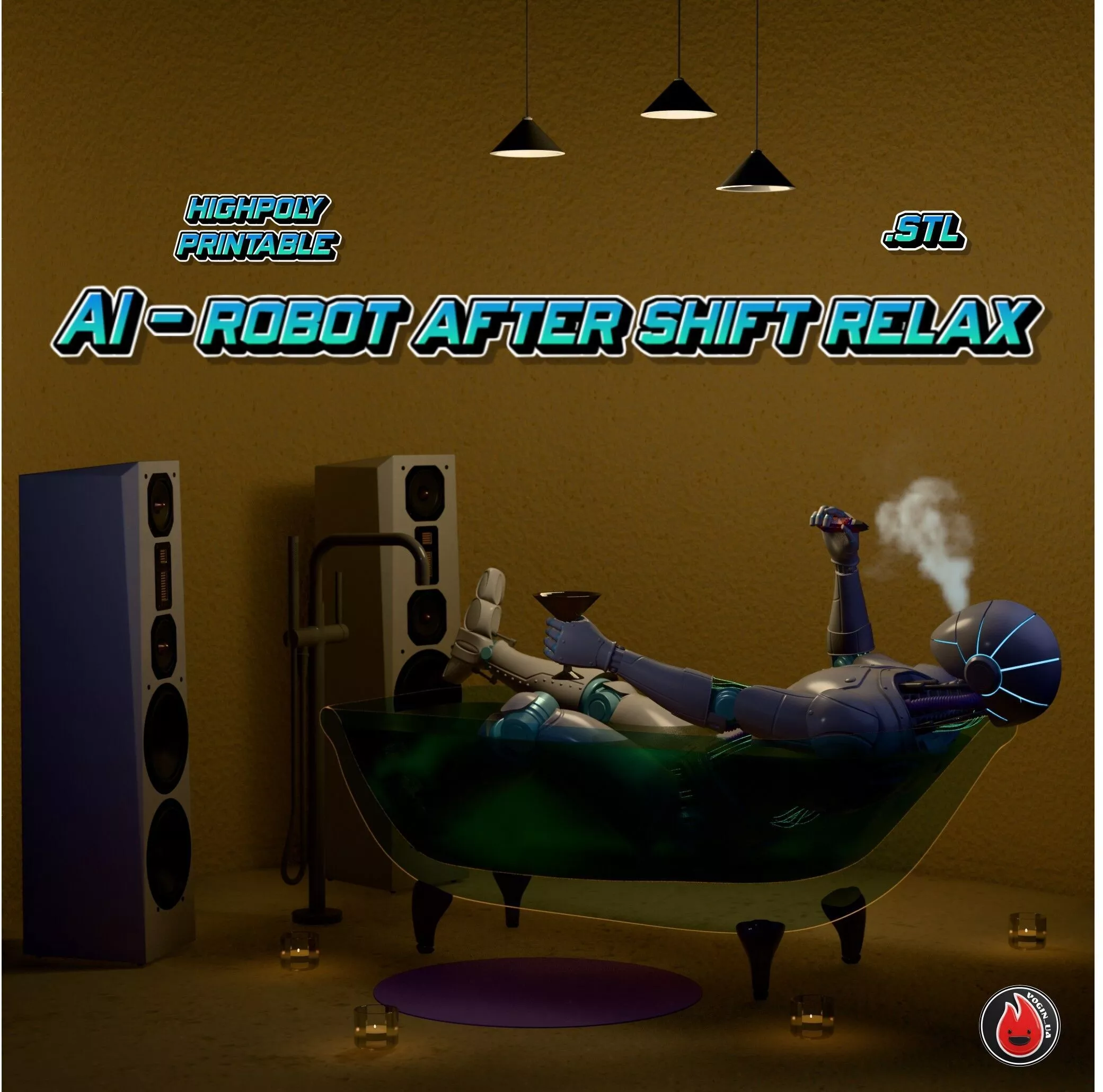 Modern robot bath spa relax highpoly printable model 3D print model