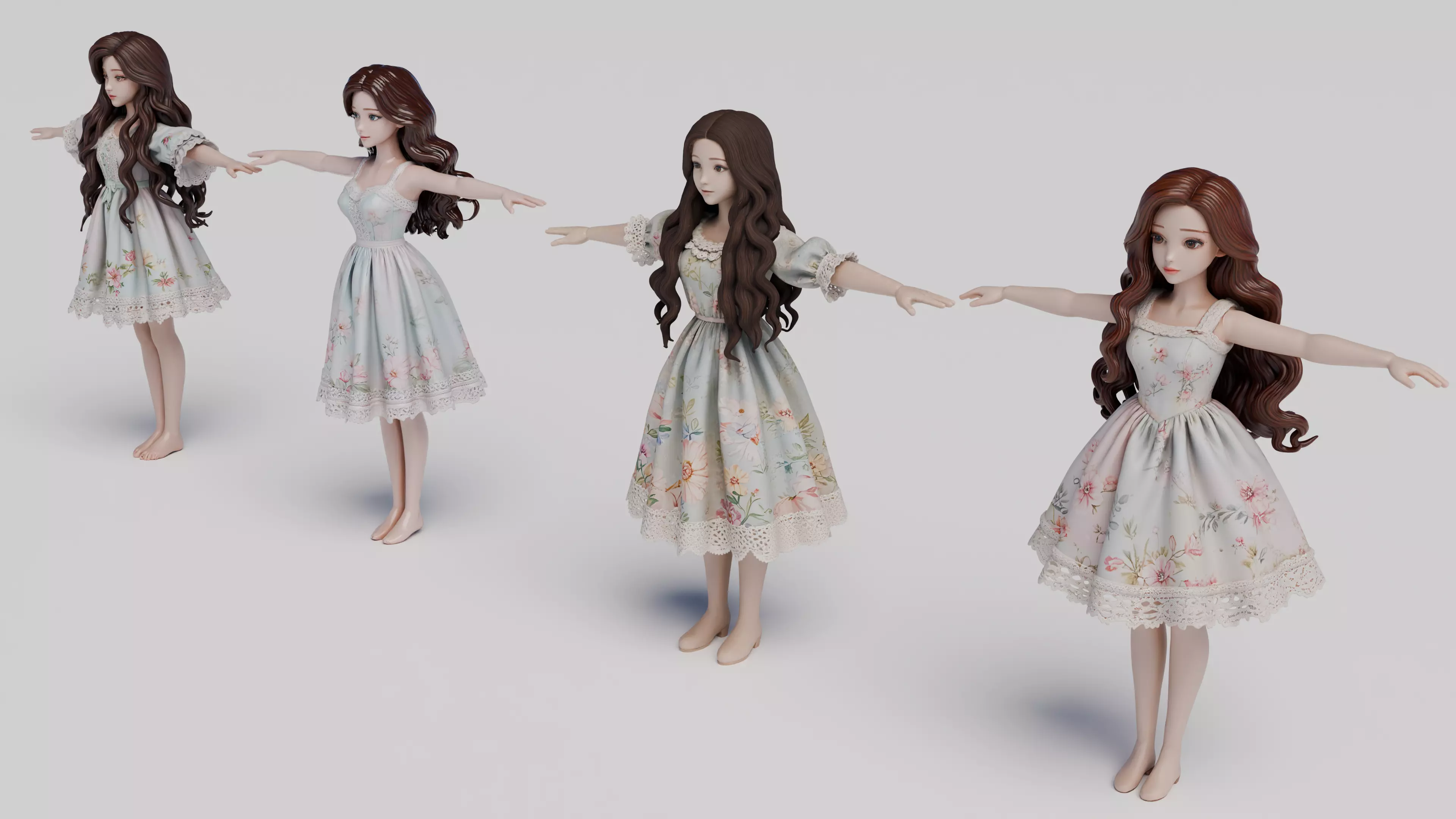 Floral Dresses Female Character 3D model