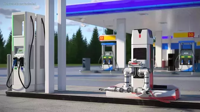 Automated Fuel Dispensing Robot Red 3D model 2