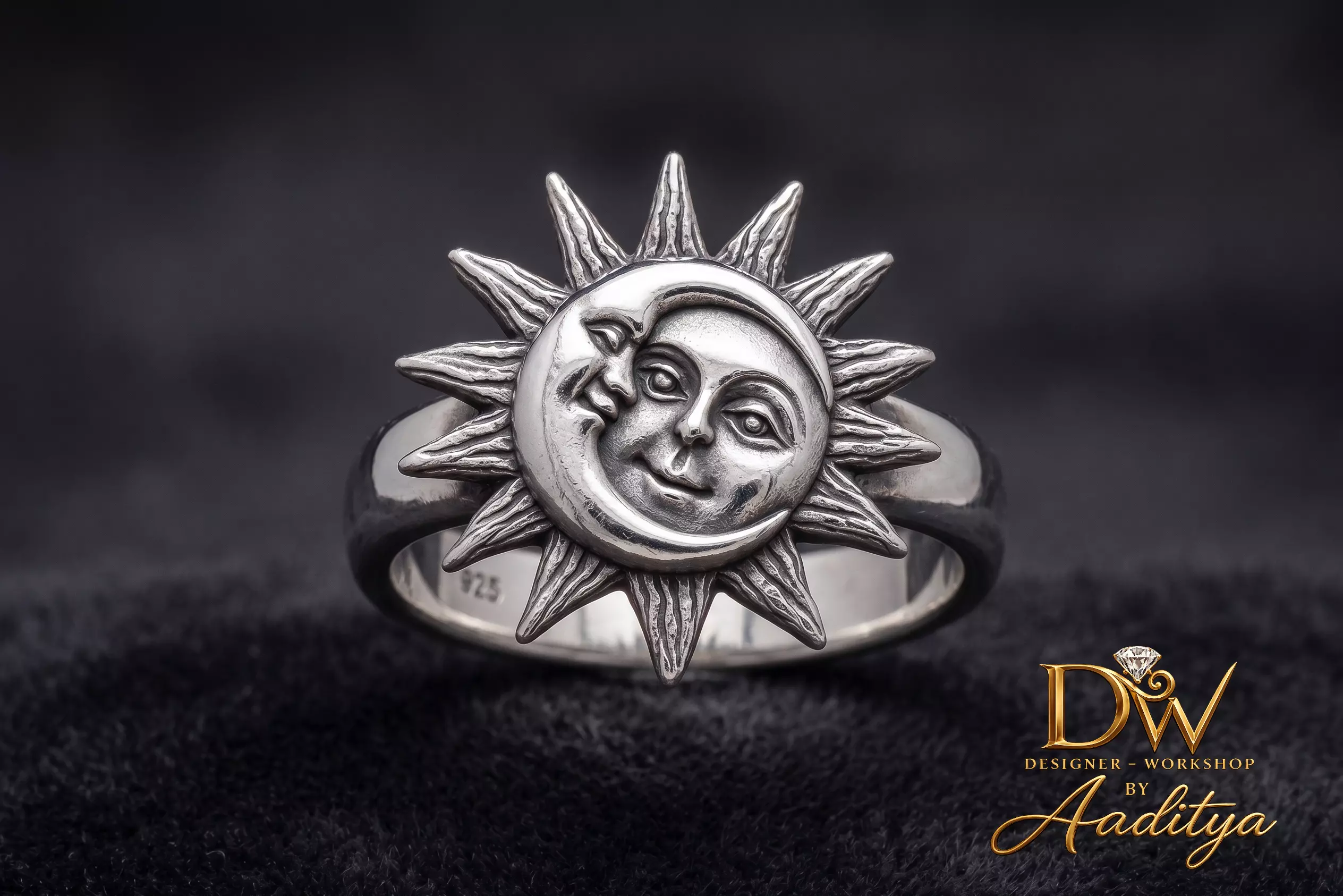 Sun and Moon Face Ring 3D print model