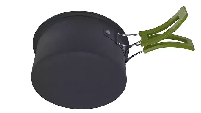Lidded Camping Pot Foldable Handle Green 3D model 7