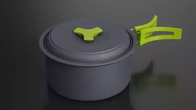 Lidded Camping Pot Foldable Handle Green 3D model 6