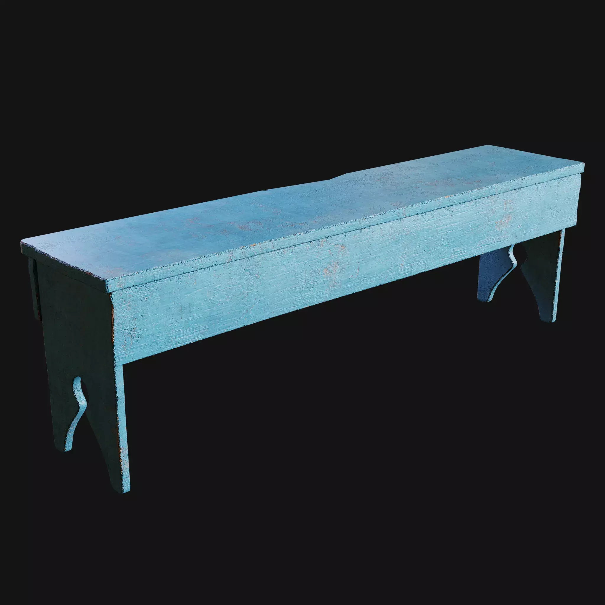 1800s Primitive Wooden Plank Bench Blue Free 3D model