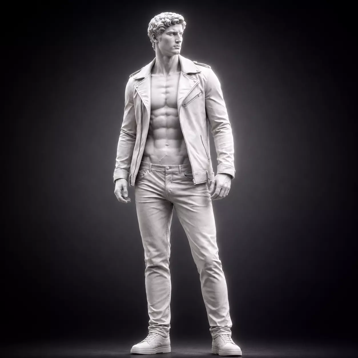 Modern David Statue STL Muscular Male Sculpture Leather Jacket 3D print model