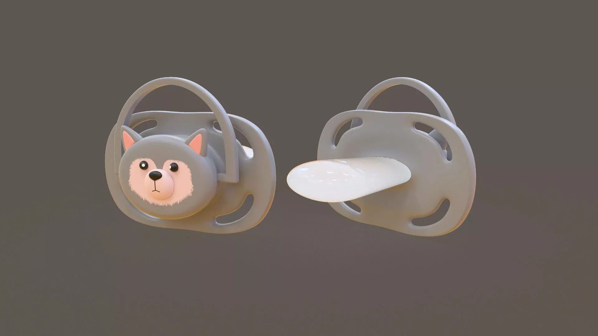Cute Wolf Baby Pacifier Low-poly 3D model