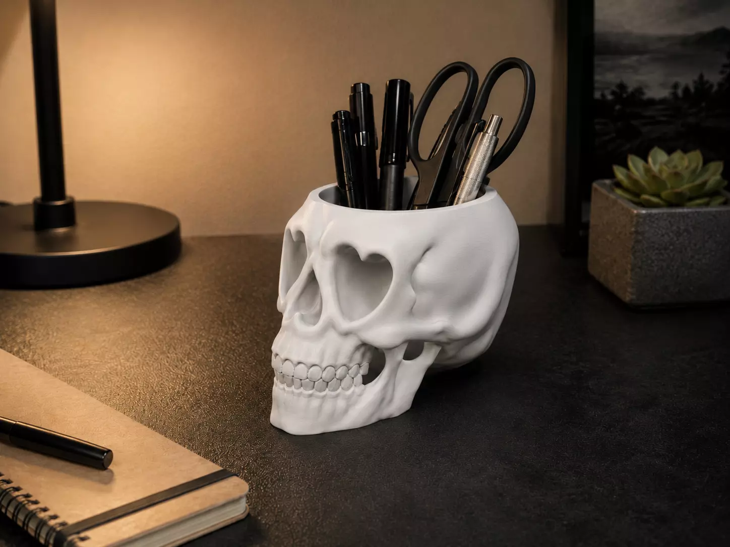 ANATOMICAL SKULL PEN HOLDER - GOTHIC DESK ORGANIZER 3D print model