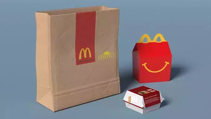 McDonalds Paper Food Bag with Big Mac Box and Happy Meal 3D model