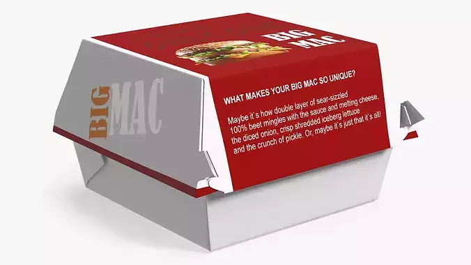 McDonalds Paper Food Bag with Big Mac Box and Happy Meal 3D model 7