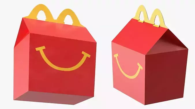 McDonalds Paper Food Bag with Big Mac Box and Happy Meal 3D model 6