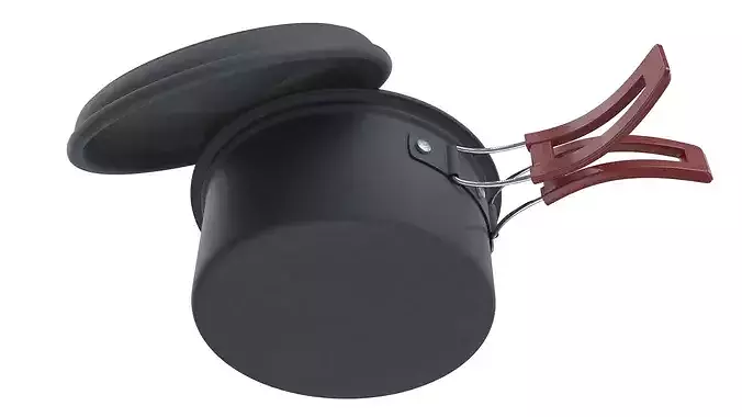 Travel Stew Pot with Red Handle Filled 3D model 7