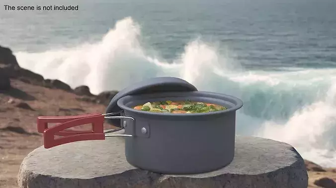 Travel Stew Pot with Red Handle Filled 3D model 2