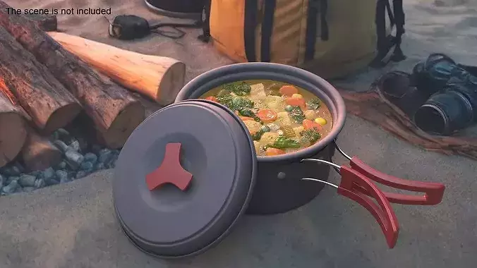 Travel Stew Pot with Red Handle Filled 3D model 4