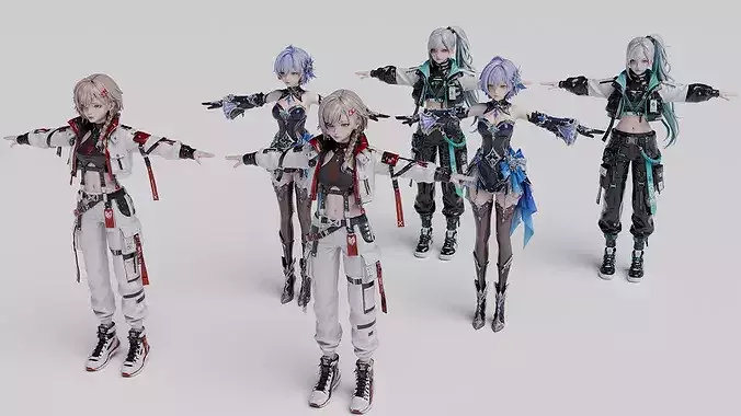 Techwear Anime Female Character Bundle